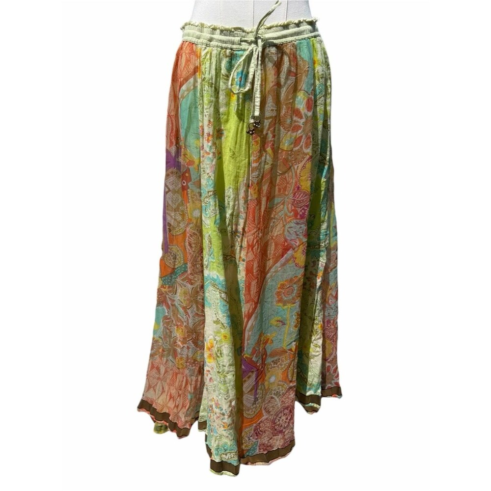 Anu by Natural Maxi Skirt Women’s XL Multicolor Floral Paisley Patchwork Boho